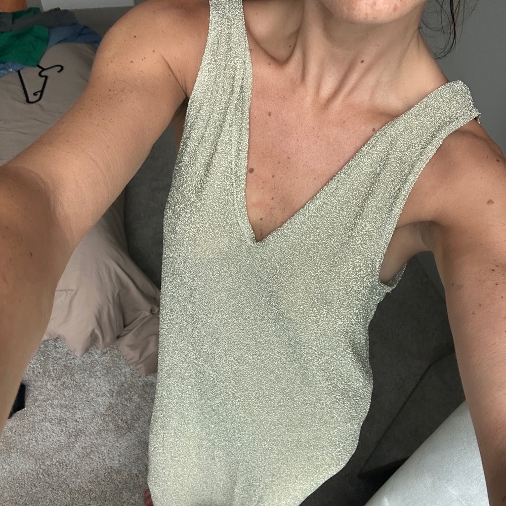 Zara Shimmering Silver Tank Top